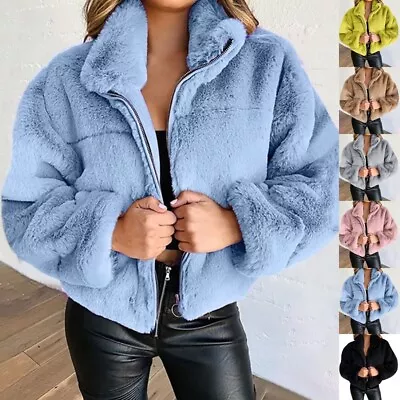 Buy UK Women Fleece Coat Teddy Bear Faux Fur Hooded Jacket Warm Fluffy Outwear • 13.88£