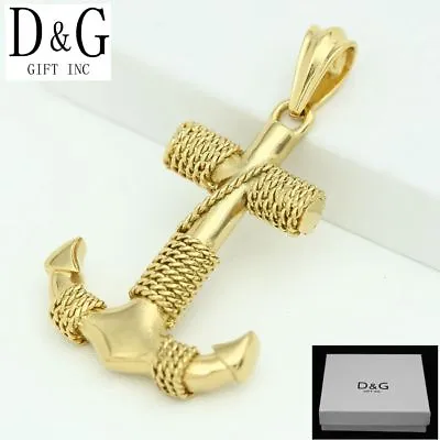 Buy DG Men's Stainless-Steel Nautical Anchor 62mm Charm Pendant Gold Plated + BOX • 15.11£
