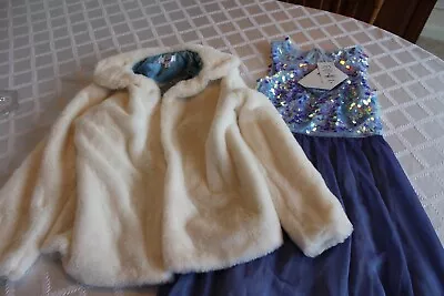 Buy Brand New Disney Frozen Girls Party Dress And Faux Fur Jacket, Size Medium, 7-8 • 40.03£