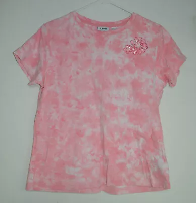 Buy Ladies IZOD Stripe - Pink Tie Dye T-shirt XL Flower Embellished • 11.33£
