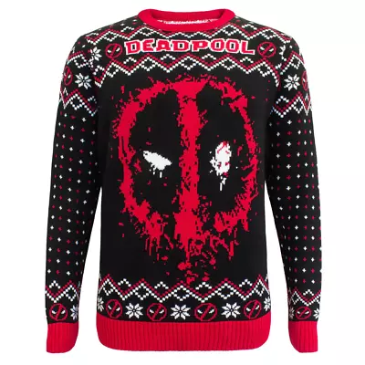 Buy Unisex Marvel Deadpool Spray Knitted Christmas Jumper Adults And Teens Size L • 32.95£