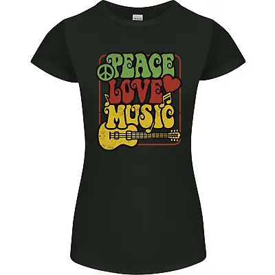 Buy Peace Love Music Guitar Hippy Flower Power Womens Petite Cut T-Shirt • 8.75£