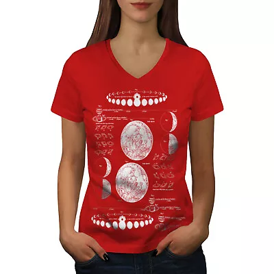 Buy Wellcoda Moon Phases Womens V-Neck T-shirt, Astronomy Graphic Design Tee • 15.99£