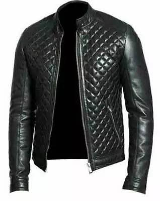Buy Stylish Mans Mens REAL LEATHER BIKER JACKET QUILTED ROCK PUNK • 82.19£