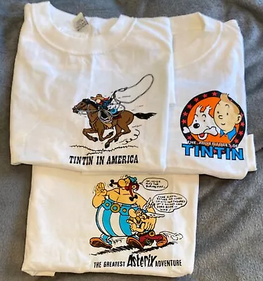 Buy THREE Vintage Tin Tin/Asterix T-shirts - NEVER WORN! Size XL - 100% Cotton • 100£