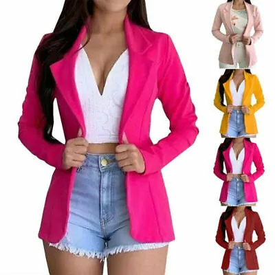 Buy Womens Slim Fit Blazer Jacket Formal Long Sleeve Plain Casual Work Coat Outwear • 8.42£