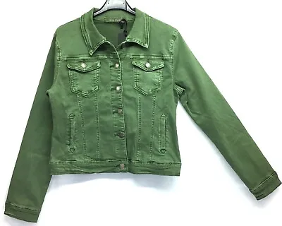 Buy Nina Carter Stylish Cotton Stretch Denim Jacket Collared Olive Kaki Clair Sized • 40£