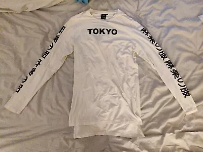 Buy Tokyo Men Longline White T Shirt With Side Writing • 8.99£