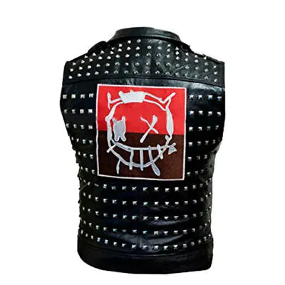 Buy Men's Punk Spiked Studded Leather Jacket Heavy Zipper Black Vest • 39.99£