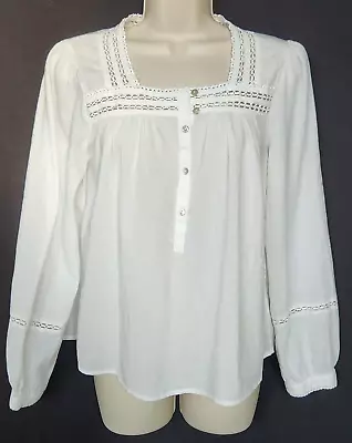 Buy Rails Minnie Peasant Top Small White Square Neck Long Sleeve Crochet Popover • 43.36£