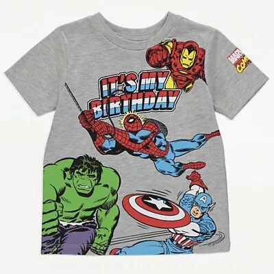 Buy Marvel Birthday T-Shirt 2-3 Years NEW - Hulk Spider-Man Iron Man Captain America • 15£