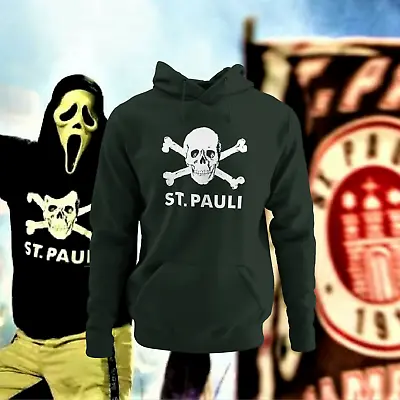 Buy Combat Green St Pauli Hoodie - White Skull And Crossbones - Ultras Brigade  • 24£
