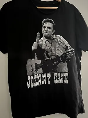 Buy Johnny Cash Middle Finger Graphic Black T-Shirt - Size Large • 19.99£