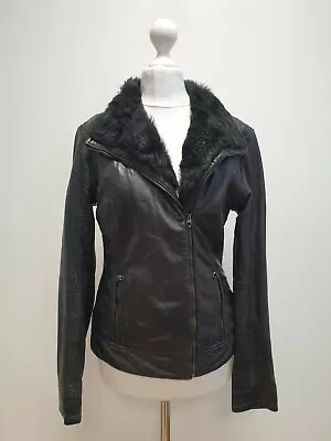 Buy Gg630 Womens Ted Baker Black Fur Collar Leather Jacket Uk Xs 6 Eu 34 • 49.99£