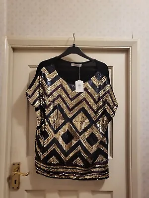 Buy Oasis Black Sequin Top NWT Size Large • 10£