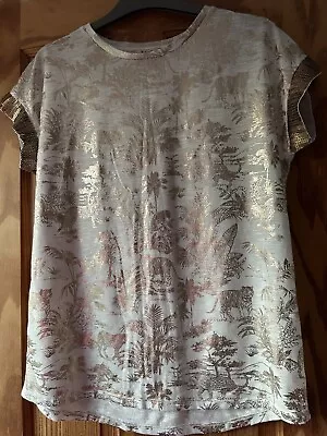 Buy TU Ladies Size 10 T-shirt Top White With Gold Sequins Tigers Print Vgc • 8£