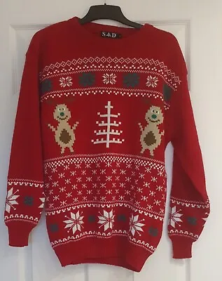 Buy Christmas Jumper, Mens, Size Large, Reindeer,  Snowflake, Tree, Red, Sweater • 9.99£