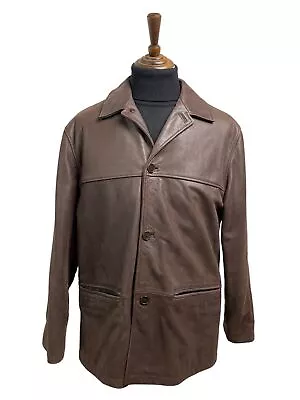 Buy M&S Leather Mens Jacket OverCoat Size M 38-40 Blue Harbour Dark Brown Luxury  • 59.99£