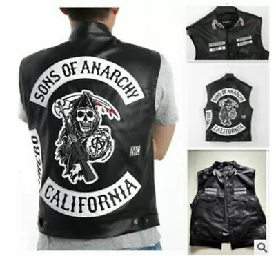 Buy NEW Mens Sons Of Anarchy Vest Leather Jacket Motorcycle SOA Vests Jackets Tops • 37.67£