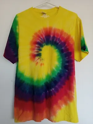Buy Woman's Size M Yellow Tie Dye T-shirt In 100% Cotton. Good Condition • 7.72£
