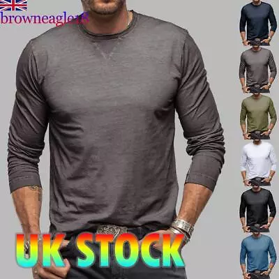 Buy Mens Long Sleeve O-Neck Slim Fit Blouse Tops Work Casual T-Shirt Tee Pullover UK • 10.39£