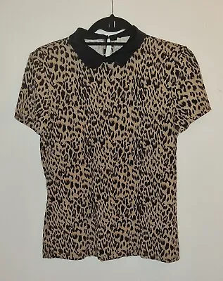 Buy Hobbs Leopard Print Peter Pan Collar T Shirt Size S • 5£