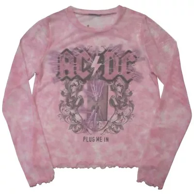 Buy AC/DC LADIES LONG SLEEVE CROPPED T-SHIRT: PLUG ME IN (MESH)  SMALL Only • 16.99£
