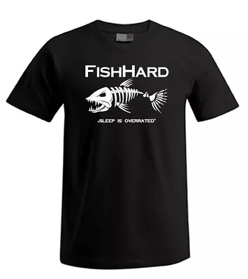 Buy Fish Hard Xs - 8xl Shirt BLACK White Fish Skeleton T-Shirt & Print COOL! • 28.41£