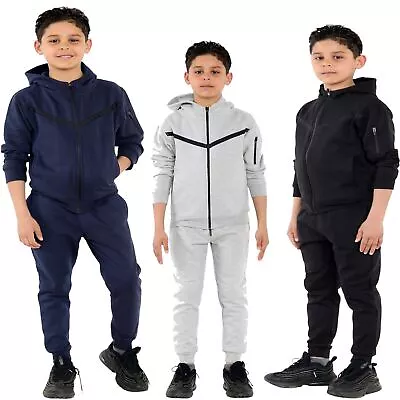 Buy Unisex Kids Boys & Girls Plain Fleece Tracksuit Zip Up Hoodie Bottom Tracksuits • 13.99£