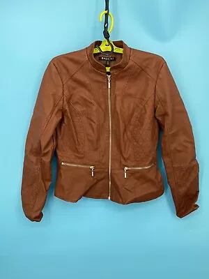 Buy Baccini Faux Leather Jacket Womens Medium Cinnamon Brown Biker Moto Full Zip NWT • 14.27£