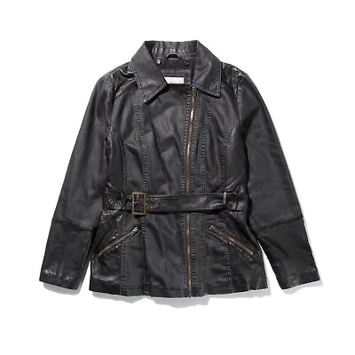 Buy Indigo Collection Ladies Womens Leather Look Denim Belt Jacket Size 12 • 12.99£