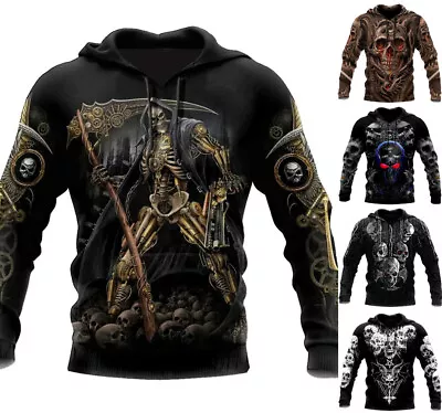 Buy Skull Gothic Horror Hoodie Sweatshirt Mens Graphic Print Top Sizes Xs-6xl • 34.45£