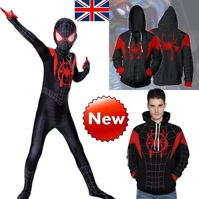 Buy Spiderman Into The Spider Verse Hoodie Miles Morales Cosplay Sweatshirt Jacket • 15.58£