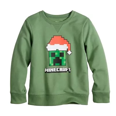 Buy Minecraft Christmas Sweatshirt Shirt Boys Kid Holiday Santa Hat Sz 5-12 Holiday • 19.96£