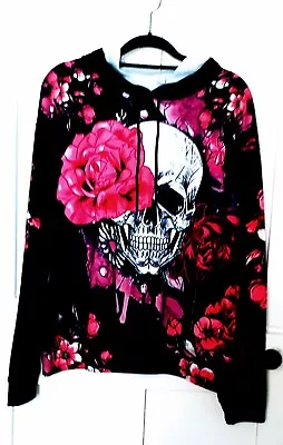 Buy Gothic Hoodie Medium Skull Rose Stash Pocket By Garment One Festivals Live Gigs • 12.99£