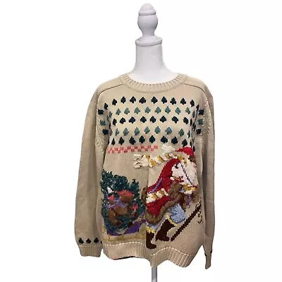 Buy Vintage Land's End Women’s Santa Christmas Sweater Size L Made In USA • 18.90£