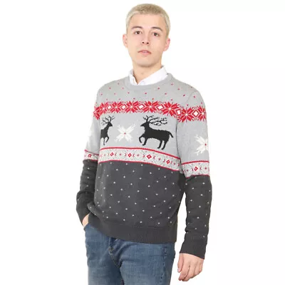 Buy Brooklyn Christmas Jumper Long Sleeve Festive Pattern Sweater In Reindeer Print • 9.99£