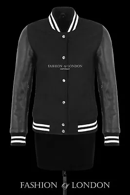 Buy Women's Varsity Letterman Baseball Bomber Biker Wool Real Leather Sleeves Jacket • 63.99£