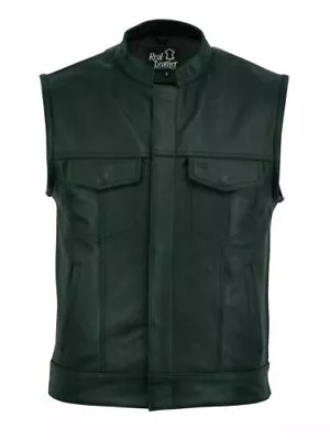 Buy Men's Genuine Motorcycle SOA Waistcoat Real Leather Full Grain Cut Off Vest • 43.99£