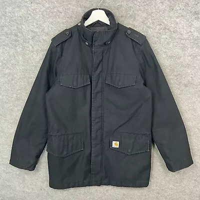 Buy Carhartt Jacket Mens Medium Black Hickman Coat Parka Quilt Lined Field Military • 34.99£