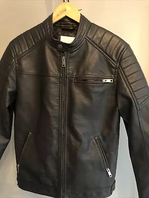 Buy Men’s JACK & JONES Black Faux Leather Biker Motorcycle Jacket Size M • 12.99£