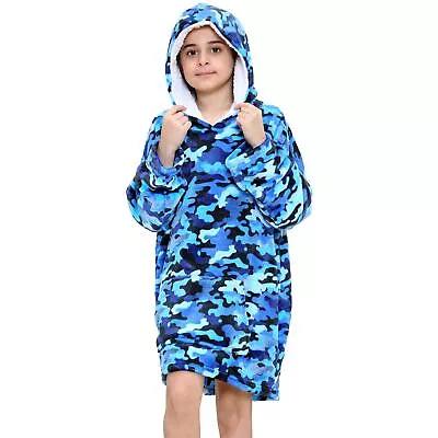 Buy Kids Oversized Hoodie Blue Tartan Printed Snuggle Soft World Book Day Blanket • 9.99£