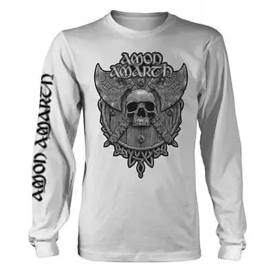 Buy Amon Amarth 'Grey Skull' White Long Sleeve T Shirt - NEW • 24.99£
