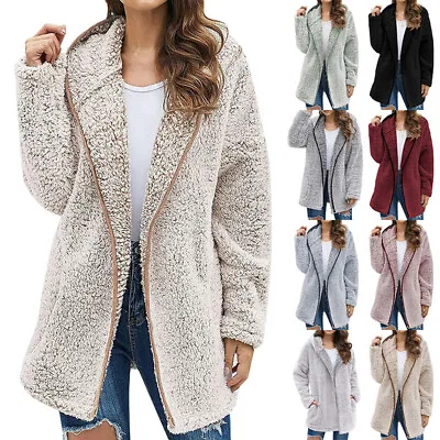 Buy Womens Winter Warm Teddy Bear Zip Up Coat Ladies Fleece Fluffy Hooded Jacket Top • 21.58£