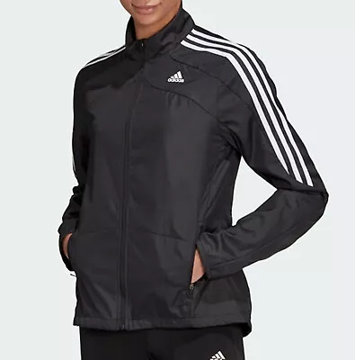 Buy Womens Adidas Running Marathon 3 Stripes Black Jacket Uk M (12-14) Reflective • 54.99£
