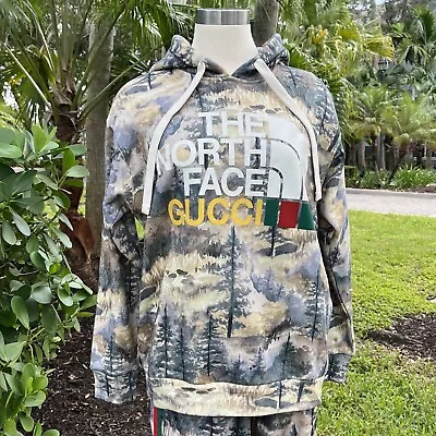Buy GUCCI X The North Face Sweatshirt Size XS 672474 Hoodie Logo Forest Cotton Top • 1,889.99£