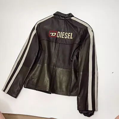 Buy Y2k Diesel Brown And Metallic Leather Jacket 2000s Vintage • 94.50£