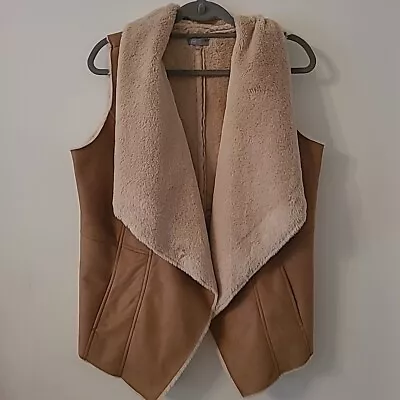 Buy Women Gilet Size 12 Faux Fur Leather Sleeveless Jacket Warm Ladies Smart Elegant • 12.99£
