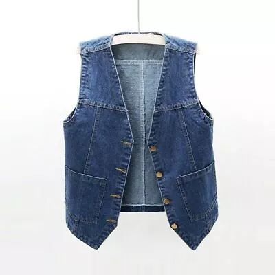 Buy Classic Women Denim Waistcoat Gilet Vest Jeans Sleeveless Jacket Tops Casual New • 19.91£