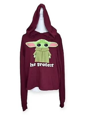 Buy Grogru Hoodie Star Wars Mandalorian Cropped 2XL Sweatshirt Burgundy • 16.33£